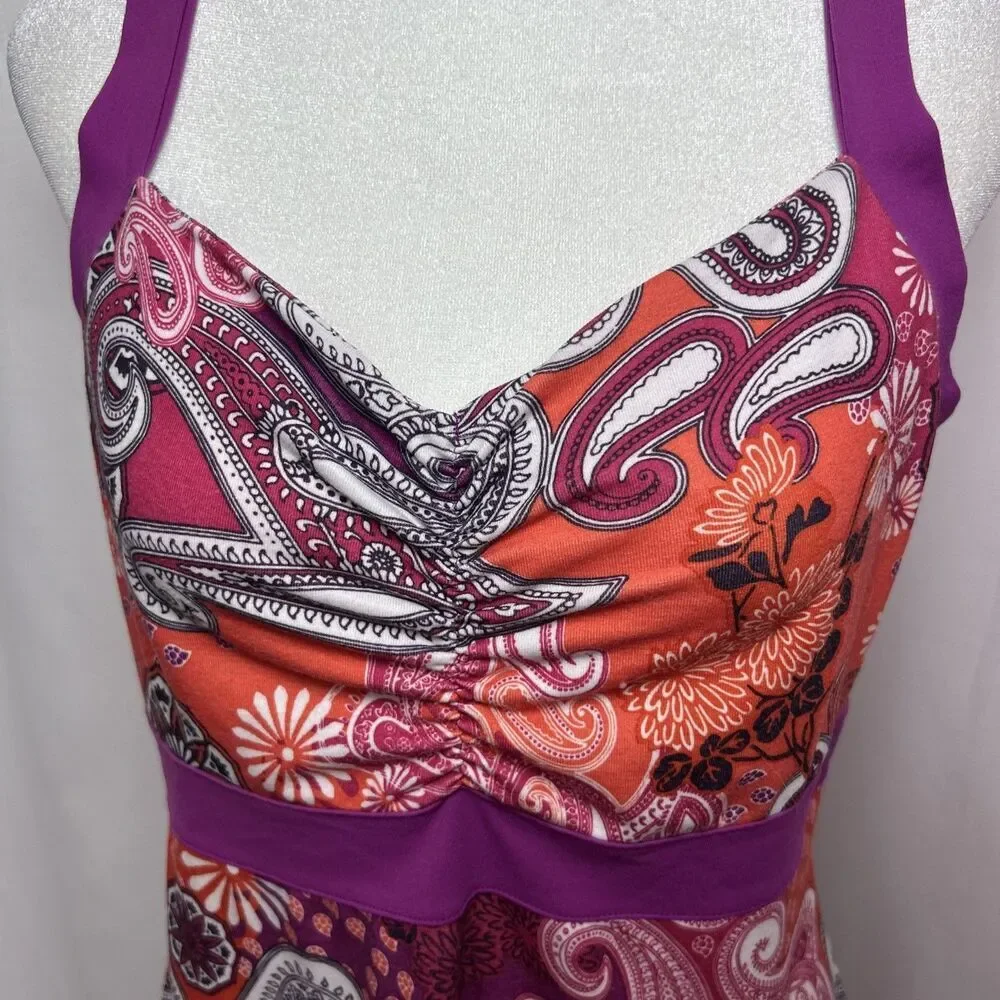 Prana Athletic Dress Women’s Medium Self Bra Fuchsia Orange Paisley Fit Flare - Picture 3 of 10